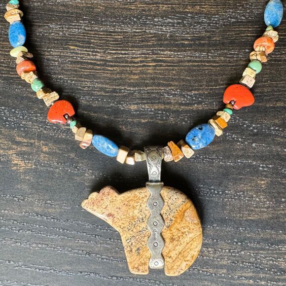 Carolyn Pollack Relios Sterling Silver Jasper Bear Pendant Necklace Southwestern - Picture 15 of 16